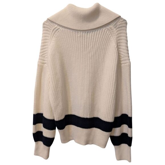 Polo Ralph Lauren O Lace Up Striped Knit Sweater in Cream and Navy Women's Large - Picture 5 of 10
